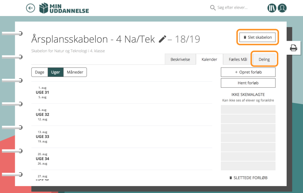 3 - Årsplan (Sletknap + Deling)